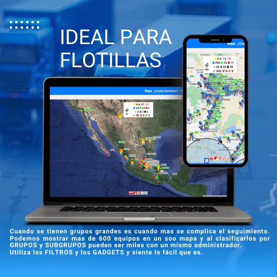 Cuando se tienen grupos grandes es cuando mas se complica el seguimiento. Podemos mostrar mas de 600 equipos en un soo mapa y al clasificarlos por GRUPOS y SUBGRUPOS pueden ser miles con un mismo administrador. Utiliza los FILTROS y los GADGETS y siente lo fácil que es.